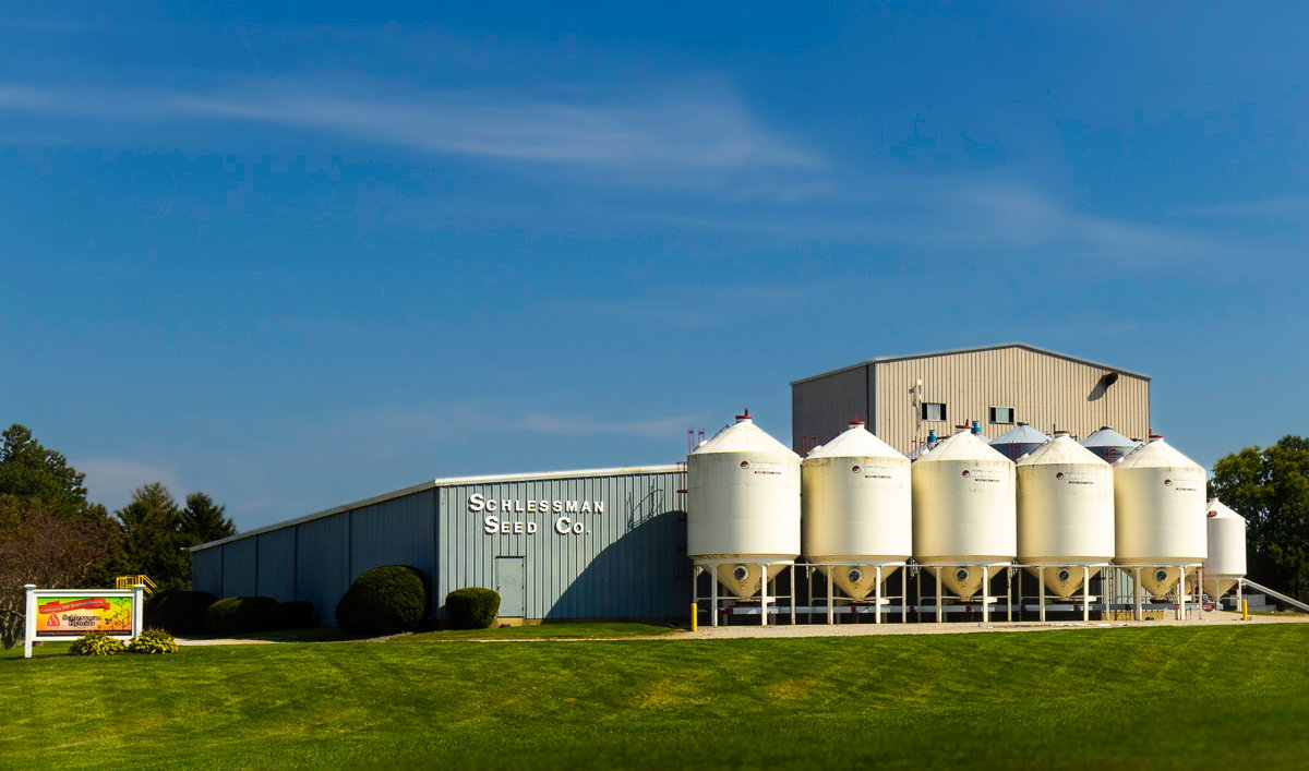 Schlessman Seed Co. Corn Processing Plant with Seed Bins